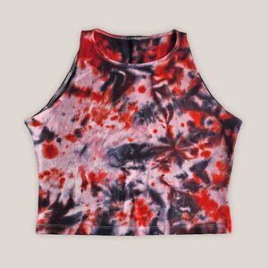 NWT Dulcina Tie Dye Crop Top Cotton Hand-Dyed Red Black Cropped Yoga Shirt
